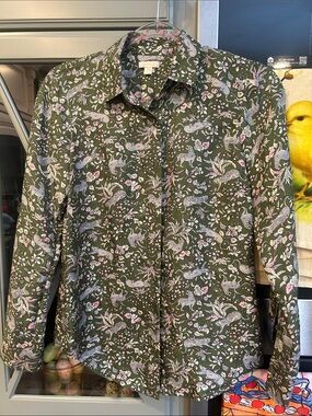 J. Crew Collections Silk Forest Toile Green Floral Blouse 00